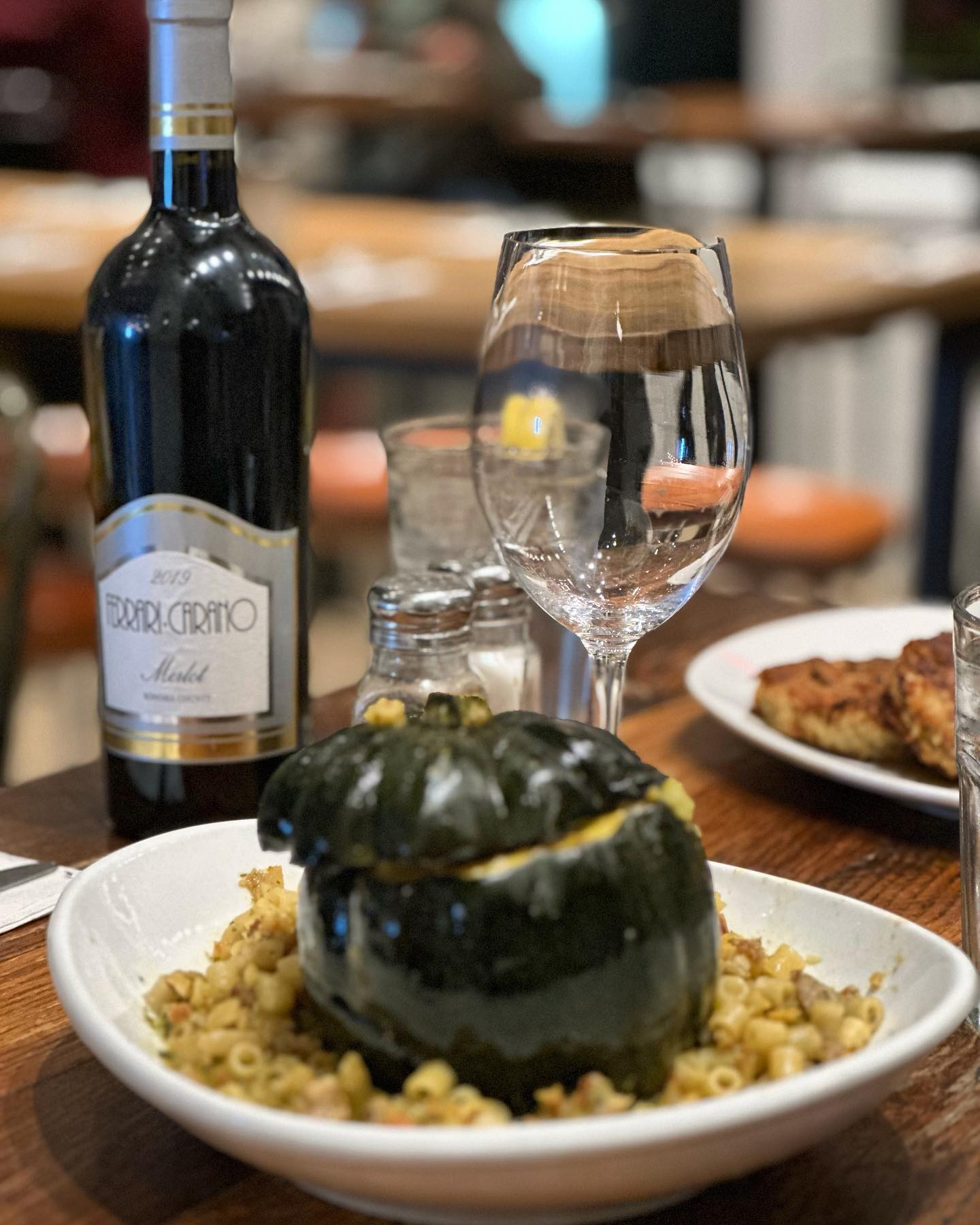 stuuffed pepper and wine