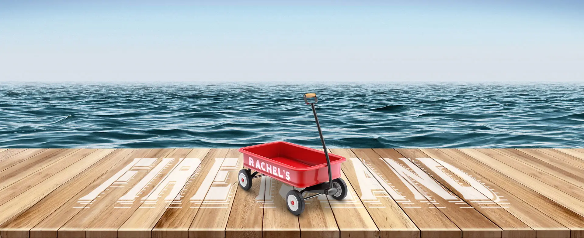 rachels fire island hero image with red wagon on boardwalk